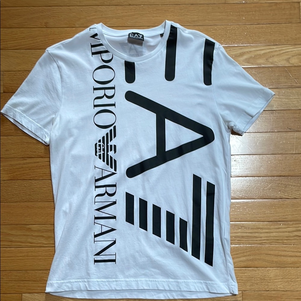Emporio Armani White Black Short Sleeve Tee with Bold Graphics